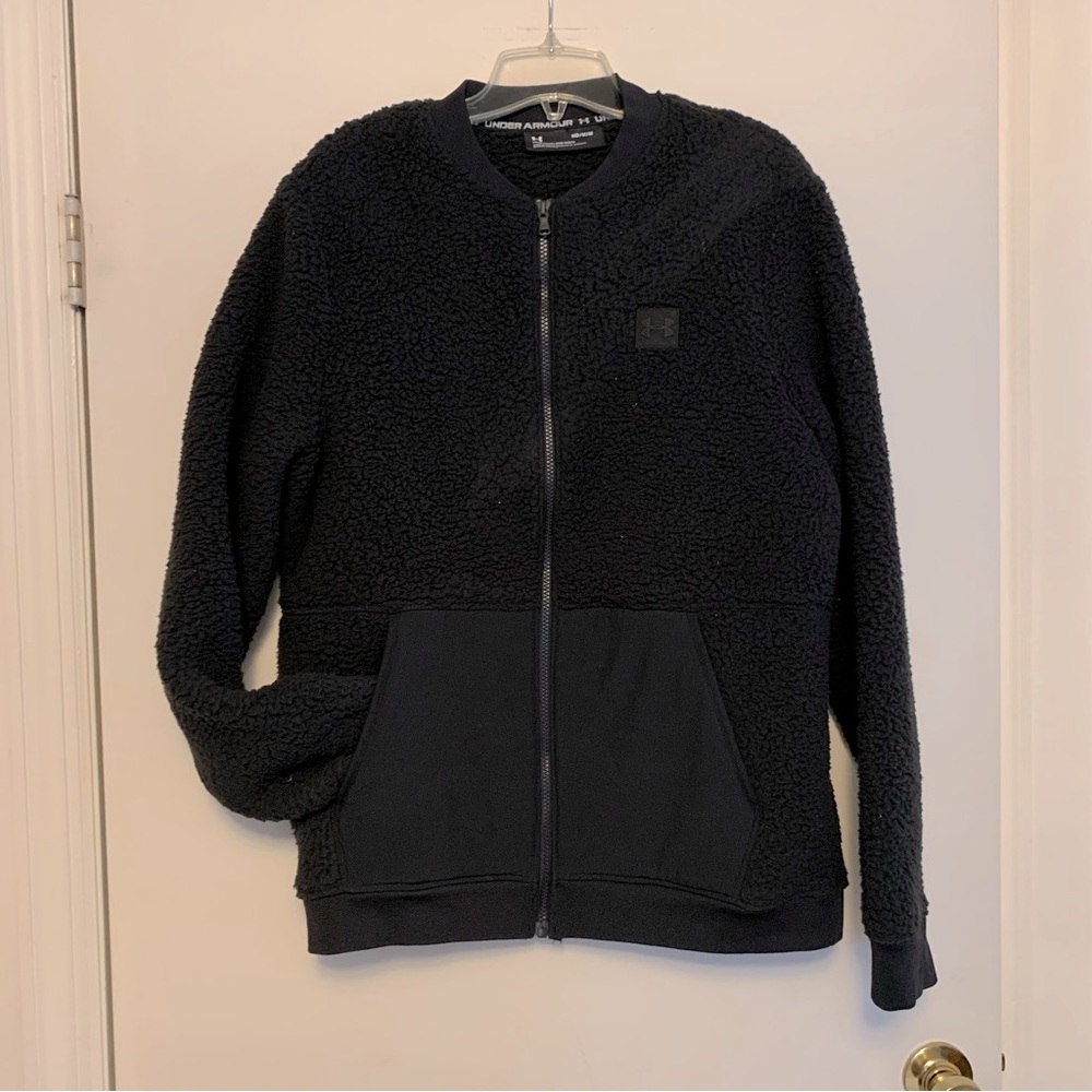UNDER ARMOUR SHERPA Black Bomber Jacket, ZIPPER CLOSURE size M